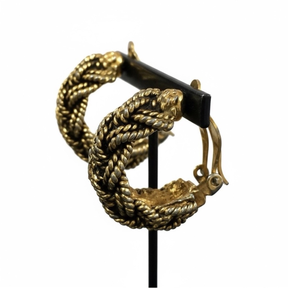 CHANEL Vintage Gold Rope Chain Hoop Earrings Clip-On Statement 80s Classic ✨ - Picture 2 of 6